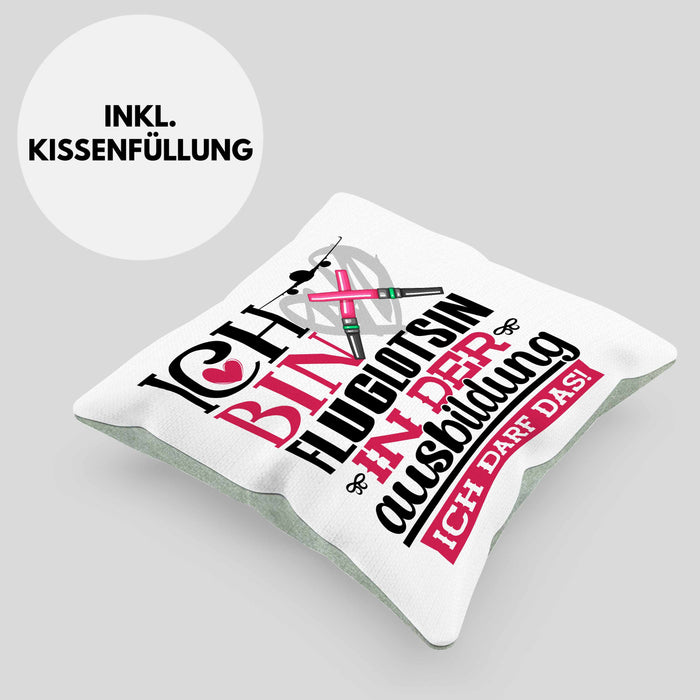 Fluglotsin Ausbildung Start Geschenk Kissen mit Füllung 40x40 Ich Bin Fluglotsin In Der Ausbildung Ich Darf Das Geschenkidee (Grau) Grün Trendation