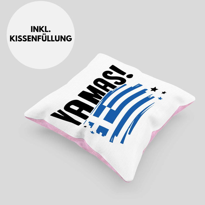 Griechenland Kissen mit Füllung 40x40 Yamas Ouzo Griechenland Trink Spruch Sprüche für Grieche (Grau) Rosa Trendation