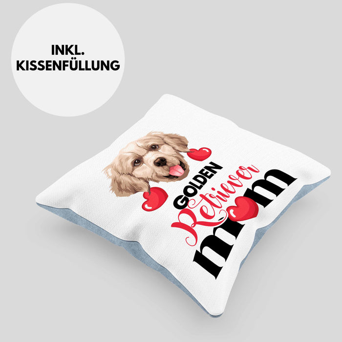 Golden Retriever Besitzer Mom Mama Kissen mit Füllung 40x40 Geschenk Lustiger Spruch Geschenkidee Golden Retriever Besitzerin (Grau) Blau Trendation