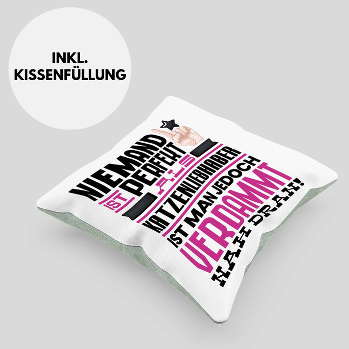 Katzenliebhaber Geschenk Kissen mit Füllung 40x40 Lustige Geschenkidee für Katzenliebhaber Geburtstag Niemand Ist Perfekt Aber Als Katzenliebhaber Ist Man Nah Dran (Grau) Grün Trendation