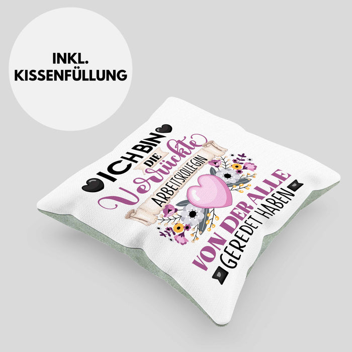 Arbeitskollegin Kissen mit Füllung 40x40 Geschenk Lustiger Spruch Geschenkidee Ich Bin Die Verrückte Arbeitskollegin Von Der Alle Geredet Haben (Grau) Grün Trendation