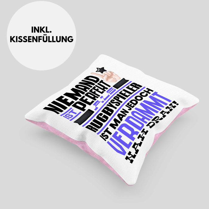 Rugbyspieler Geschenk Kissen mit Füllung 40x40 Lustige Geschenkidee für Rugbyspieler Geburtstag Niemand Ist Perfekt Aber Als Rugbyspieler Ist Man Nah Dran (Grau) Rosa Trendation