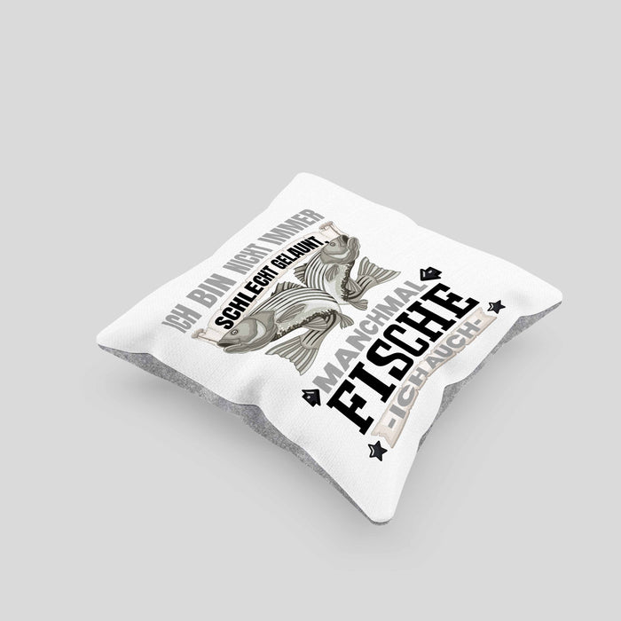 Fischen Angler Geschenk Kissen mit Füllung 40x40 Ich Bin Nicht immer Schlecht Gelaunt Angler Fischer (Grau) Grau Trendation