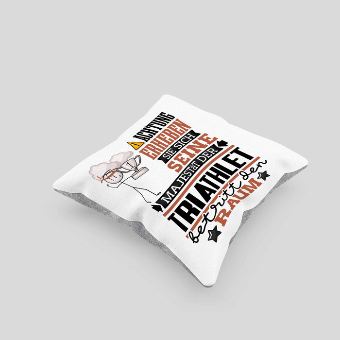 Triathlet Geschenk Kissen mit Füllung 40x40 Lustiger Spruch Erheben Sie Sich Der Triathlet Betritt den Raum (Grau) Grau Trendation