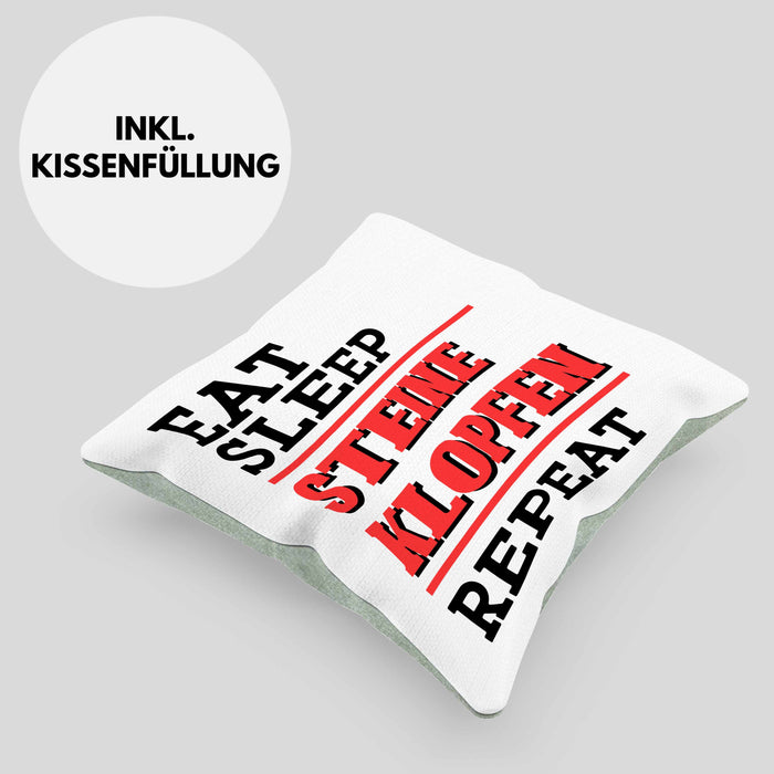 Steinmetz Kissen mit Füllung 40x40 Geschenk Spruch Geschenkidee Eat Sleep Steine Klopfen Repeat (Grau) Grün Trendation