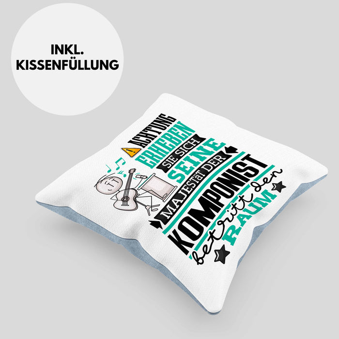 Komponist Geschenk Kissen mit Füllung 40x40 Lustiger Spruch Erheben Sie Sich Der Komponist Betritt den Raum (Grau) Blau Trendation