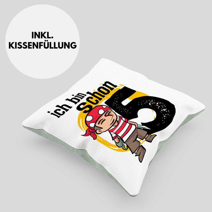 5ter Geburtstag Geschenkidee für Jungs Piraten-Kissen mit Füllung 40x40 zum 5. Geburtstag (Grau) Grün Trendation