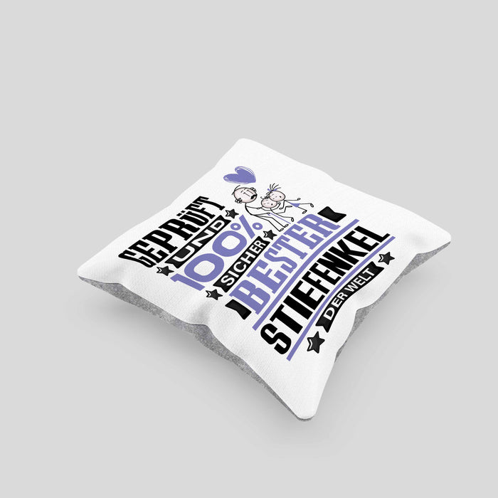 Stiefenkel Geschenk Lustiger Spruch für Stiefenkel Geschenkidee Bester Stiefenkel Der WeltKissen mit Füllung 40x40 (Grau) Grau Trendation