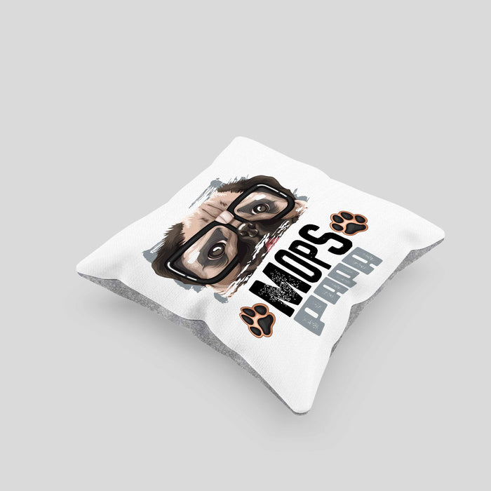 Mops Papa Besitzer Kissen mit Füllung 40x40 Geschenk Lustiger Spruch Geschenkidee Mops Liebhaber (Grau) Grau Trendation