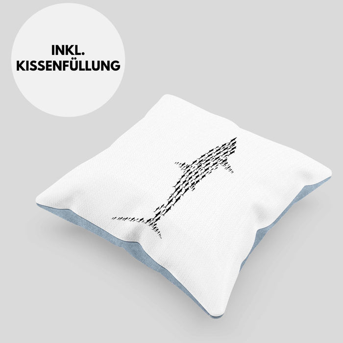 Kissen mit Füllung 40x40 mit Haifisch-Grafik als Geschenkidee Haifisch Haise Geschenk (Grau) Blau Trendation