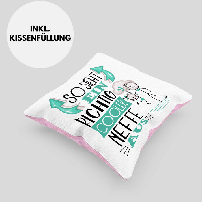 Neffe Kissen mit Füllung 40x40 Geschenk So Sieht Ein RIchtig Cooler Neffe Aus Geschenkidee Lustiger Spruch Geburtstag (Grau) Rosa Trendation