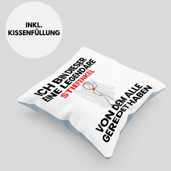 Stiefenkel Geschenk Kissen mit Füllung 40x40 Lustige Geschenkidee Geburtstag für Stiefenkel Ich Bin Dieser Legendäre Stiefenkel Von Dem Alle Geredet Haben (Grau) Blau Trendation