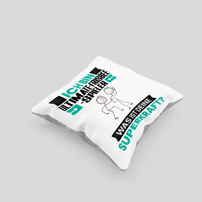 Ultimate-Frisbee-Spieler Kissen mit Füllung 40x40 Geschenk für Ultimate-Frisbee-Spieler Geburtstag Lustiger Spruch Was Ist Deine Superkraft (Grau) Grau Trendation