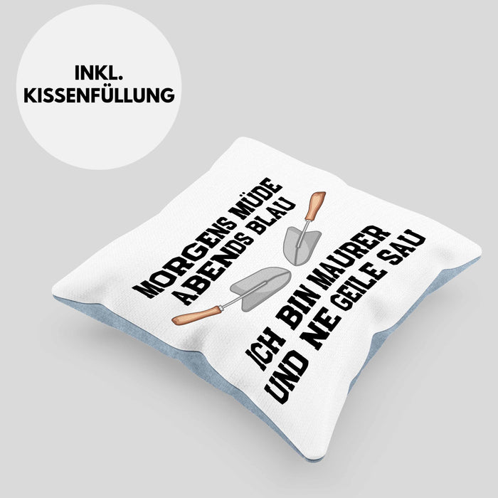 Maurer Kissen mit Füllung 40x40 Geschenk Mit Spruch Maurer Geschenkidee Lustig Männer (Grau) Blau Trendation