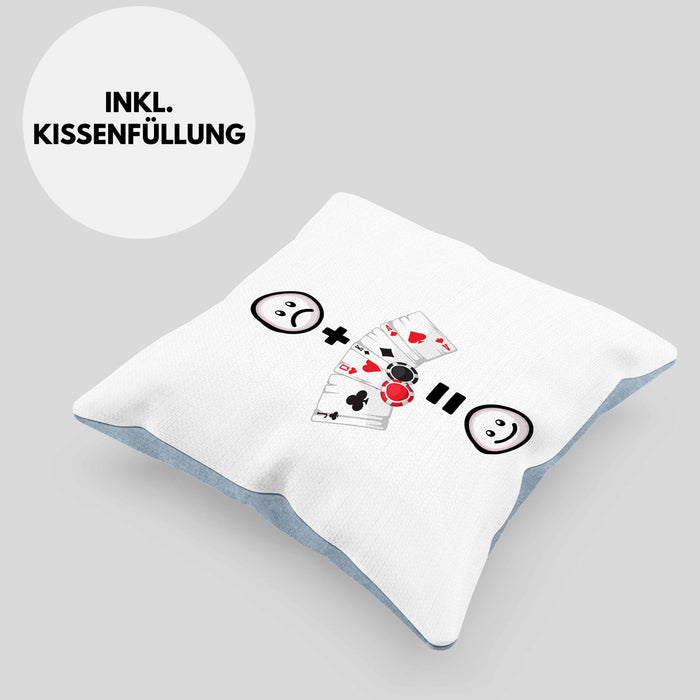 Poker Kissen mit Füllung 40x40 Geschenk für Poker-Spieler Geburtstag Lustige Geschenkidee :( + Poker = :) (Grau) Blau Trendation