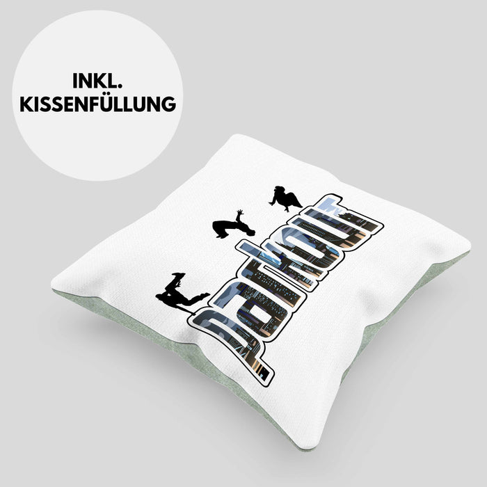 Kissen mit Füllung 40x40 für Parkour Fans Geschenk für Urbanen Sports Sportler Freerunning (Grau) Grün Trendation