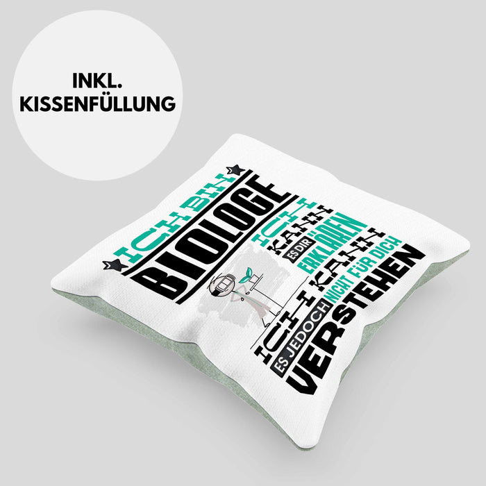 Biologe Geschenk Kaffee-Kissen mit Füllung 40x40 Geschenkidee für Biologe Ich Bin Biologe Ich Kann Es Dir Erklären Jedoch Nicht Für Dich Verstehen Spruch Lustig (Grau) Grün Trendation