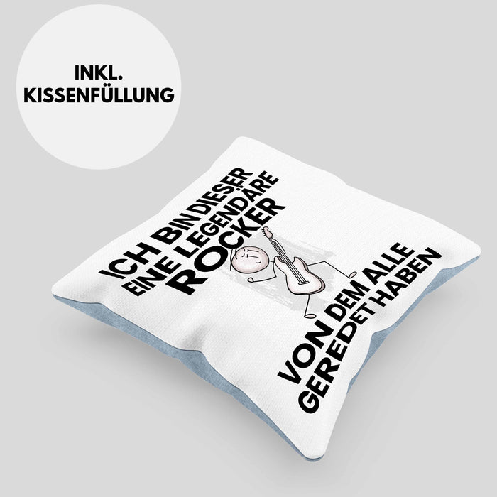 Rocker Geschenk Kissen mit Füllung 40x40 Lustige Geschenkidee Geburtstag für Rocker Ich Bin Dieser Legendäre Rocker Von Dem Alle Geredet Haben (Grau) Blau Trendation