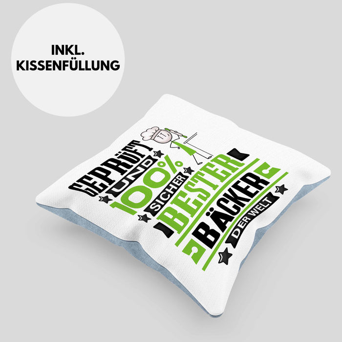 Bäcker Geschenk Lustiger Spruch für Bäcker Geschenkidee Bester Bäcker Der WeltKissen mit Füllung 40x40 (Grau) Blau Trendation