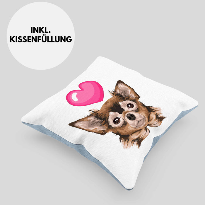 Chihuhahua Besitzer Kissen mit Füllung 40x40 Geschenk Chihuhahua Besitzer Geschenkidee Frauchen Herrchen (Grau) Blau Trendation