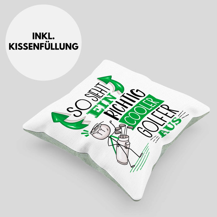 Golf-Spieler Kissen mit Füllung 40x40 Geschenk So Sieht Ein Richtig Cooler Golf-Spieler Aus Geschenkidee Spruch Lustig (Grau) Grün Trendation