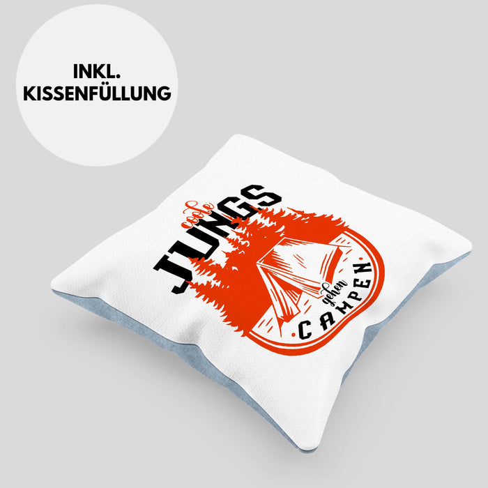 kissen zum zelten Coole Jungs Gehen Campen Kissen mit Füllung 40x40 Camping Geschenkidee Männer Zelten — TrendationStore
