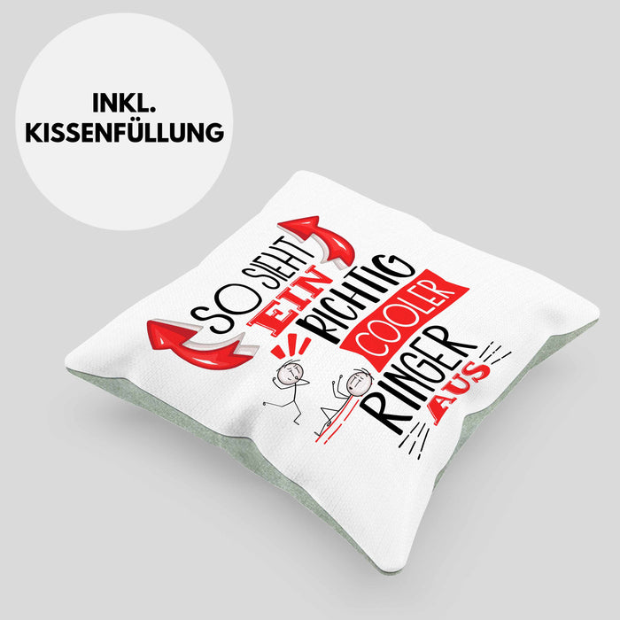Ringer Kissen mit Füllung 40x40 Geschenk So Sieht Ein Richtig Cooler Ringer Aus Geschenkidee Spruch Lustig (Grau) Grün Trendation