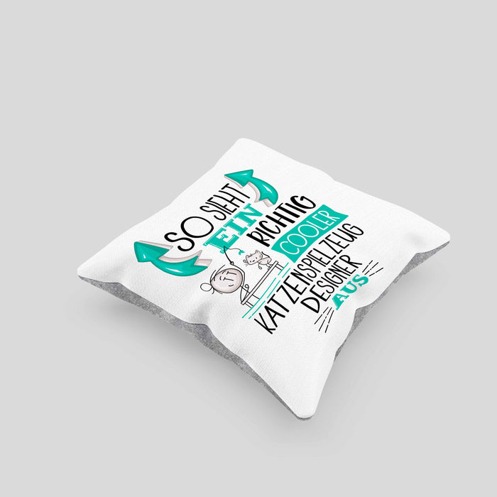 Katzenspielzeug-Designer Kissen mit Füllung 40x40 So Sieht Ein Richtig Cooler Katzenspielzeug-Designer Aus Geschenk Lustiger Spruch Geschenkidee (Grau) Grau Trendation