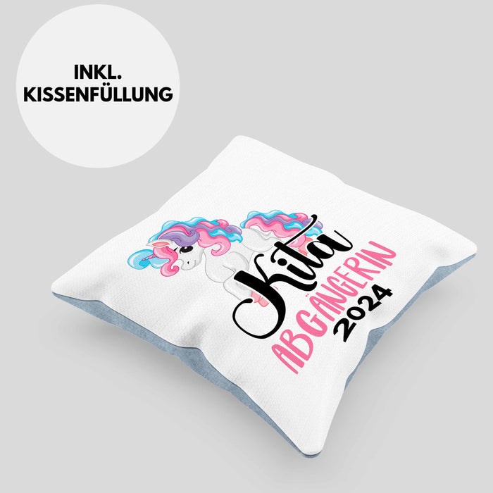 Kita Abgängerin 2024 Einschulung Mädchen Geschenk Kissen mit Füllung 40x40 Schulstart 1. Schultag Schuleinführung Schulanfang Geschenkidee Schulkind (Grau) Blau Trendation