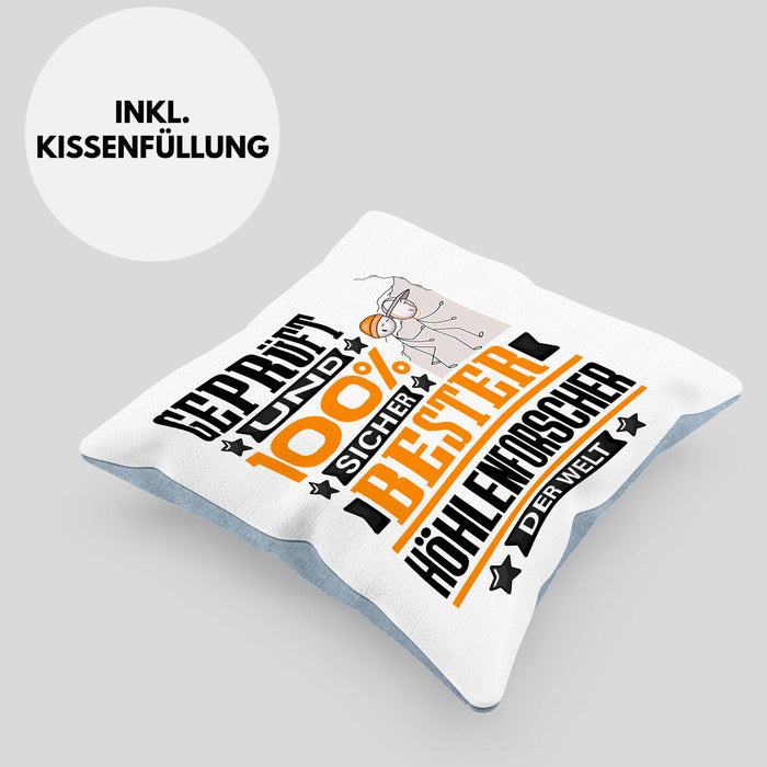 Höhlenforscher Geschenk Lustiger Spruch für Höhlenforscher Geschenkidee Bester Höhlenforscher Der WeltKissen mit Füllung 40x40 (Grau) Blau Trendation