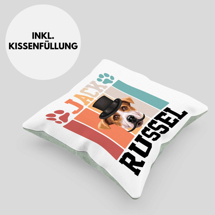 Jack Russel Besitzer Kissen mit Füllung 40x40 Geschenk Lustiger Spruch Geschenkidee Retro Vinatge Jack Russel (Grau) Grün Trendation