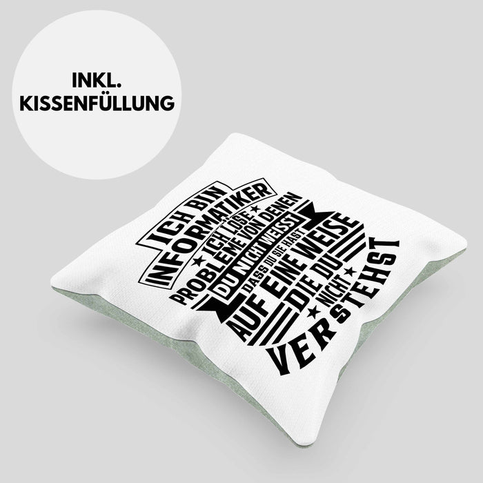 Informatiker Geschenk Kissen mit Füllung 40x40 Programmierer Coder Hardware Informatik IT Ich Löse Probleme (Grau) Grün Trendation