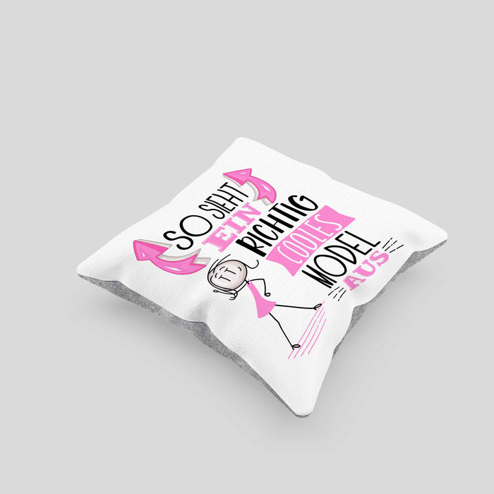 Model Kissen mit Füllung 40x40 Geschenk So Sieht Ein RIchtig Cooles Model Aus Geschenkidee Lustiger Spruch Geburtstag (Grau) Grau Trendation