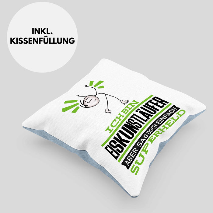 Eiskunstläufer Geschenk Kissen mit Füllung 40x40 Ich Bin Eiskunstläufer Aber Sag Doch Einfach Superheld Lustige Geschenkdiee für Eiskunstläufer (Grau) Blau Trendation