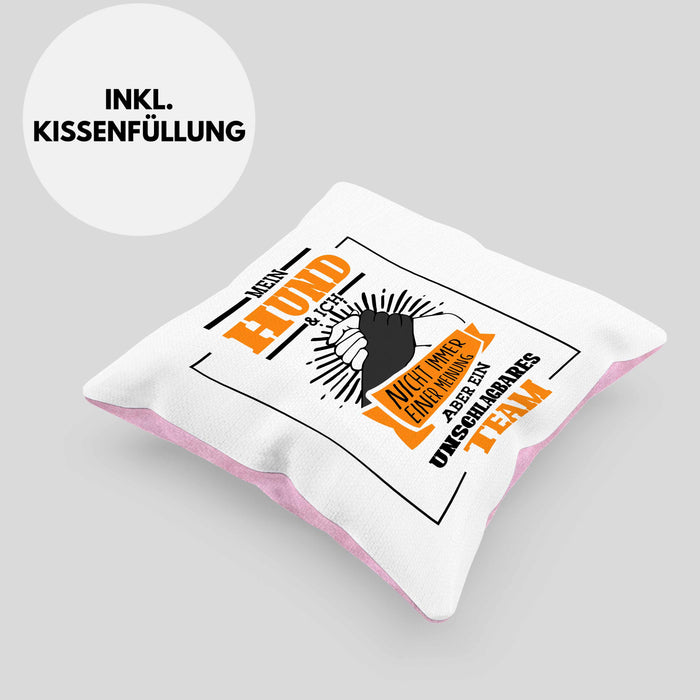Lustige HundeKissen mit Füllung 40x40 Geschenk für Hundebesitzer zum Geburtstag Unschlagbares Team (Grau) Rosa Trendation