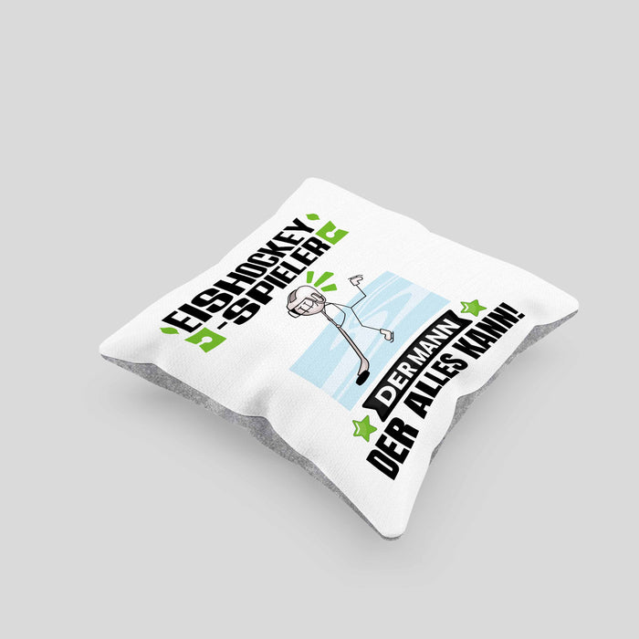 Eishockeyspieler Kissen mit Füllung 40x40 Geschenk für Eishockeyspieler Der Mann Der Alles Kann Geschenkidee zum Geburtstag (Grau) Grau Trendation