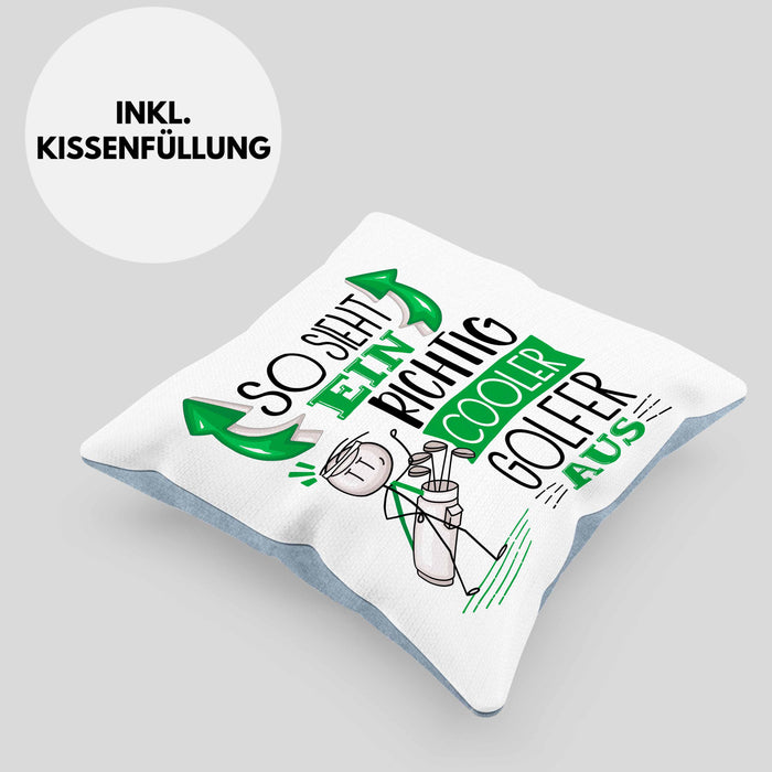 Golf-Spieler Kissen mit Füllung 40x40 Geschenk So Sieht Ein Richtig Cooler Golf-Spieler Aus Geschenkidee Spruch Lustig (Grau) Blau Trendation