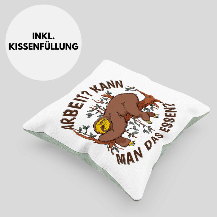 Faultier Kissen mit Füllung 40x40 Geschenk Faullenzer Arbeit Kann Man Das Essen Freundin Geschenkidee (Grau) Grün Trendation