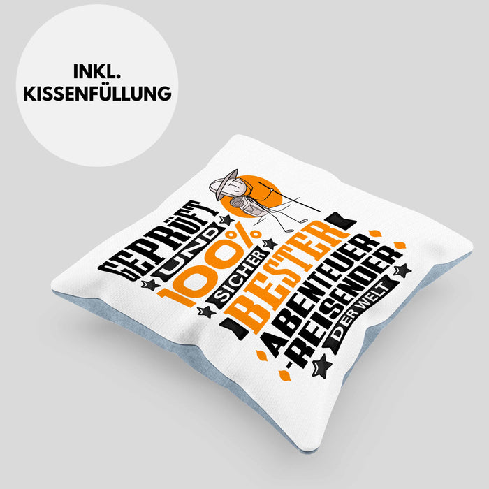 Abenteurreisender Geschenk Lustiger Spruch für Abenteurreisender Geschenkidee Bester Abenteurreisender Der WeltKissen mit Füllung 40x40 (Grau) Blau Trendation