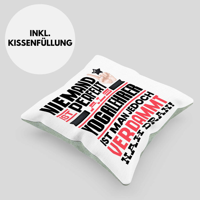 Yogalehrer Geschenk Kissen mit Füllung 40x40 Lustige Geschenkidee für Yogalehrer Geburtstag Niemand Ist Perfekt Aber Als Yogalehrer Ist Man Nah Dran (Grau) Grün Trendation