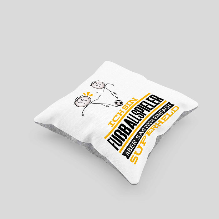 Fußballspieler Geschenk Kissen mit Füllung 40x40 Ich Bin Fußballspieler Aber Sag Doch Einfach Superheld Lustige Geschenkdiee für Fußballspieler (Grau) Grau Trendation