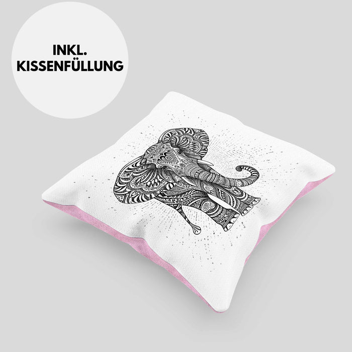 Elefant Kissen mit Füllung 40x40 Geschenk Für Elefanten-Liebhaber Geschenkidee Grafik Mandala (Grau) Rosa Trendation