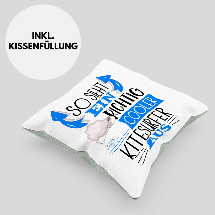 So Sieht Ein Richtig Cooler Kitesurfer Aus Geschenk Kissen mit Füllung 40x40 Lustiger Spruch Geschenkidee (Grau) Grün Trendation