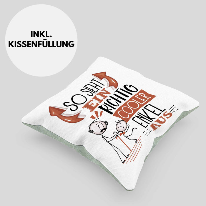 Enkel Kissen mit Füllung 40x40 Geschenk So Sieht Ein RIchtig Cooler Enkel Aus Geschenkidee Lustiger Spruch Geburtstag (Grau) Grün Trendation