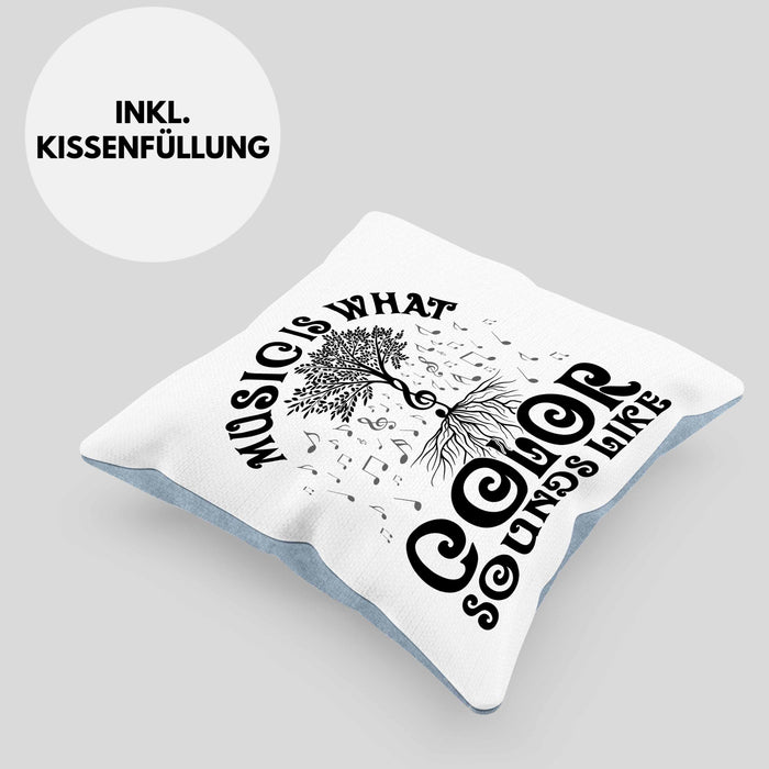 Music Is What Color Sounds Like Kissen mit Füllung 40x40 Geschenk Musiker Geschenkidee Band Bandmitglied Klavier Gitarre Piano (Grau) Blau Trendation