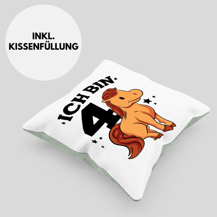 Lustige Kissen mit Füllung 40x40 4. Geburtstag für Mädchen Pferde-Motiv Pferdefans Reiterin (Grau) Grün Trendation
