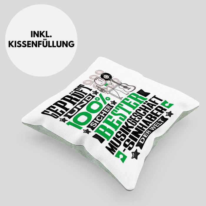 Musikgeschäftsinhaber Geschenk Lustiger Spruch für Musikgeschäftsinhaber Geschenkidee Bester Musikgeschäftsinhaber Der WeltKissen mit Füllung 40x40 (Grau) Grün Trendation