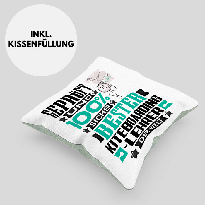 Kiteboarding-Lehrer Geschenk Lustiger Spruch für Kiteboarding-Lehrer Geschenkidee Bester Kiteboarding-Lehrer Der WeltKissen mit Füllung 40x40 (Grau) Grün Trendation