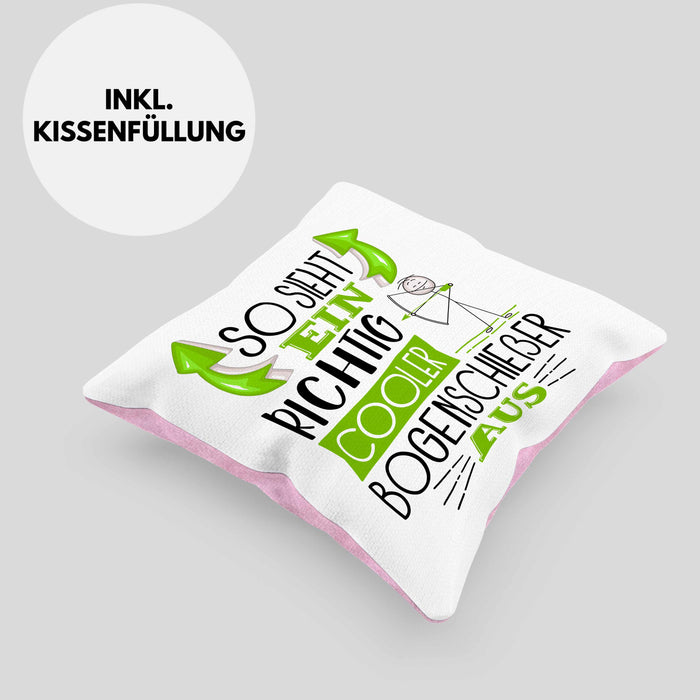 Bogenschießer Kissen mit Füllung 40x40 So Sieht Ein Richtig Cooler Bogenschießer Aus Geschenk Lustiger Spruch Geschenkidee (Grau) Rosa Trendation