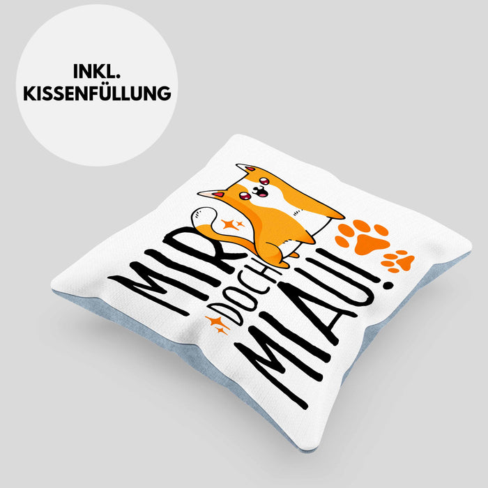 Katzen Kissen mit Füllung 40x40 Lustige Geschenkidee "Mir Doch Miau" Geschenk für Katzen-Besitzerin (Grau) Blau Trendation